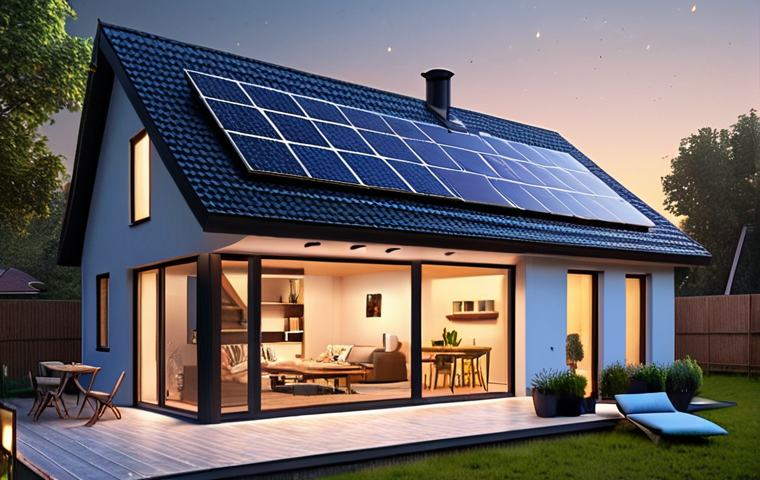 **Image Prompt:** A modern Dutch home with solar panels on the roof and a sleek, visible home battery unit inside, showcasing self-consumption of solar energy during a cozy evening scene with lights on and someone using a laptop. The scene emphasizes energy independence and a lower energy bill. Style: Photorealistic, bright, and inviting.